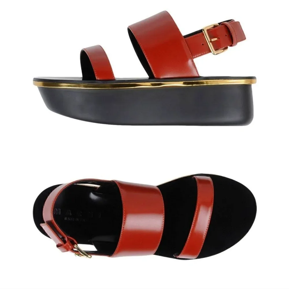 MARNI WEDGE PLATFORM LEATHER SANDALS SHOES size 39